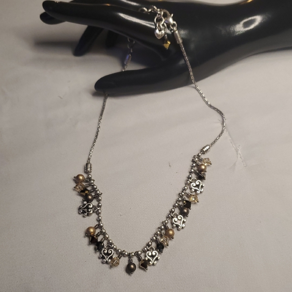 Brighton Cannes Bronze Beaded Collar Dangle Heart Retired